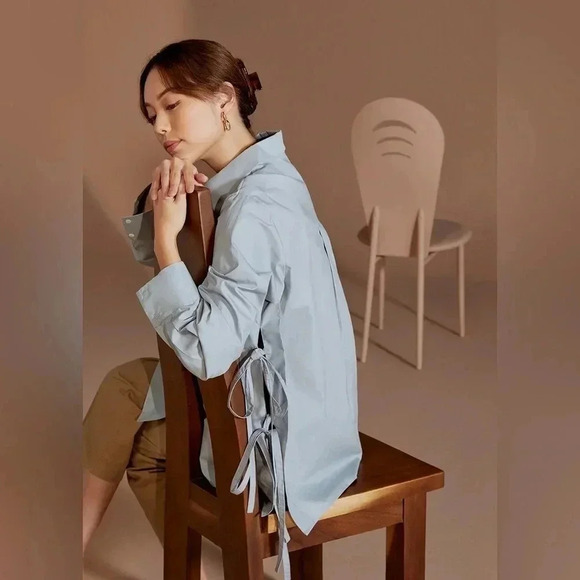 Love Bonito &REA Sana Relaxed Ribbon Tie  Shirt in Blue - Picture 2 of 10